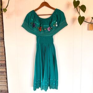 Off-Shoulder Teal Embroidered Women’s Midi Dress